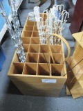 Wood rod & cubby rack w/contents