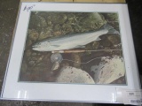 Trout Print w/fly reel framed 25'' X 21''