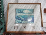 Vintage trout print w/3 flys, framed 25'' x 20''