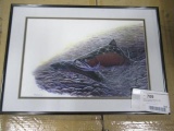 Salmon Print by Vic Erickson 1993 - framed matted 20'' x 14''