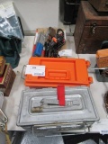 Lead pot & molds c/w 2 ammo boxes