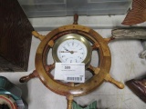 Ships wheel 12'' W/Brass clock