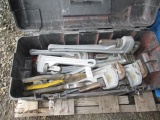 TOOL BOX W/ASSORTED PIPE WRENCHES