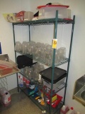 4 SHELF METRO RACK W/ASSORTED PLASTIC PITCHERS & UTENSILS