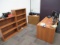 WOOD DESK, WOOD FILE CABINET & (2) BOOKCASES