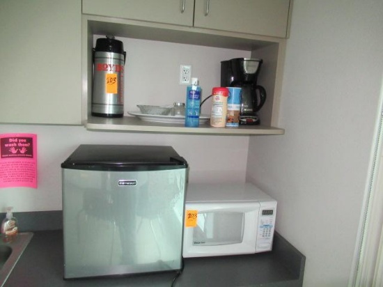MINI FRIDGE, MICROWAVE & COFFEE MAKER