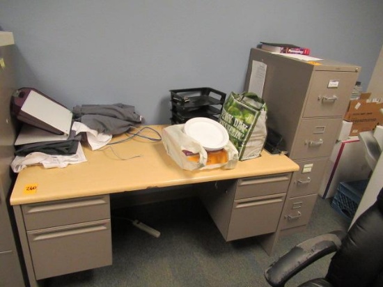 METAL DESK W/WOOD TOP & 4 DRAWER FILE CABINET