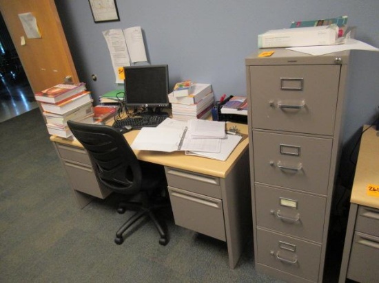 METAL DESK W/WOOD TOP & 4 DRAWER FILE CABINET