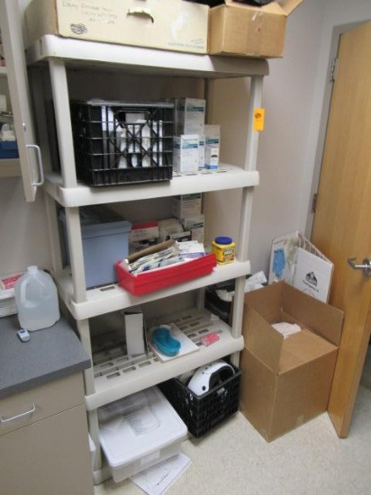 PLASTIC SHELF W/ ASSORTED MEDICAL SUPPLIES