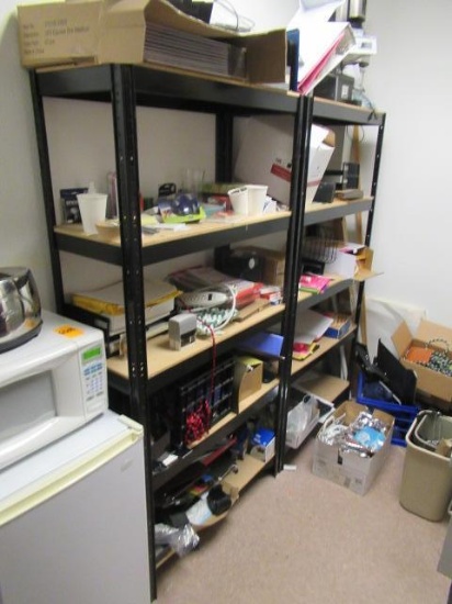 THREE SHELVES W/ CONTENTS - MOSTLY ASSORTED OFFICE SUPPLIES