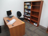 WOOD DESK, CHAIR & (2) BOOKCASES