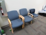 (2) UPHOLSTERED CHAIRS & (3) PLASTIC CHAIRS