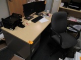 METAL DESK W/WOOD TOP & BOOKCASE