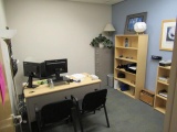 CONTENTS OF OFFICE - DESK, CHAIRS, BOOKCASES, FILE CABINET & (2) LENOVO MONITORS