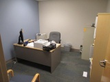 CONTENTS OF OFFICE - DESK, CHAIRS, BOOKCASE, FILE CABINETS, HP PRINTER & LENOVO MONITOR