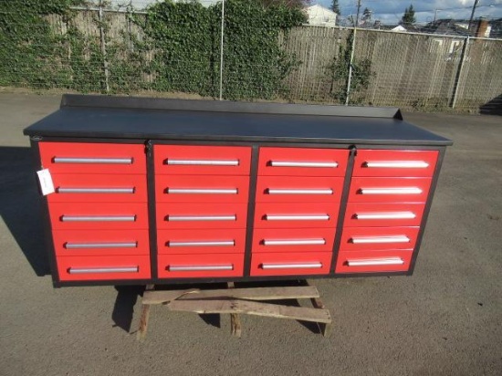 2020 STEELMAN 7' METAL WORK BENCH W/ 10 DRAWERS, 2 END CABINETS & ANTI SLIP LINERS (UNUSED)