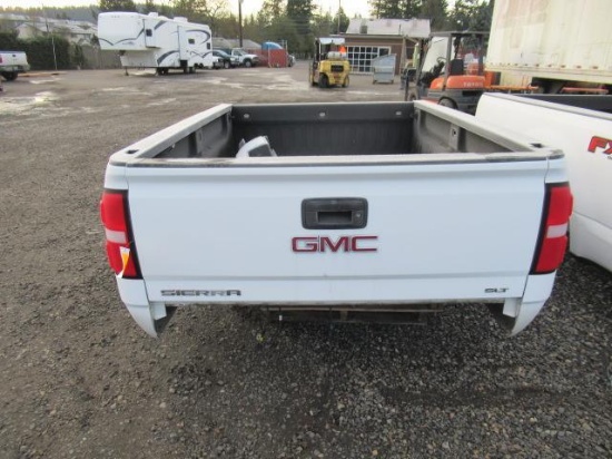 GMC SIERRA 8' PICKUP BED W/ TAILGATE, TAIL LIGHTS, SPRAY IN BED LINER & REAR BUMPER W/ SENSORS