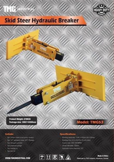 TMG HB53S HYDRAULIC BREAKER SKID STEER ATTACHMENT W/ (2) 53 MM CHISELS