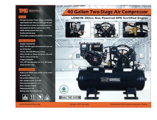 TMG GAC40 2 STAGE 40 GALLON HORIZONTAL AIR COMPRESSOR