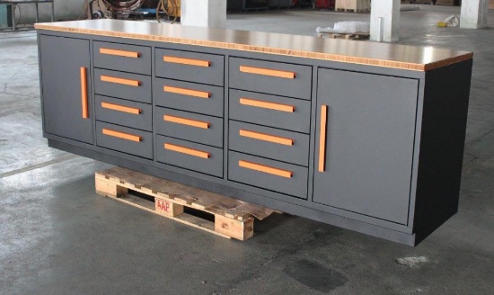TMG 10' WORKBENCH CABINET W/ MAGNETIC LATCHED DOORS & BALL BEARING DRAWERS