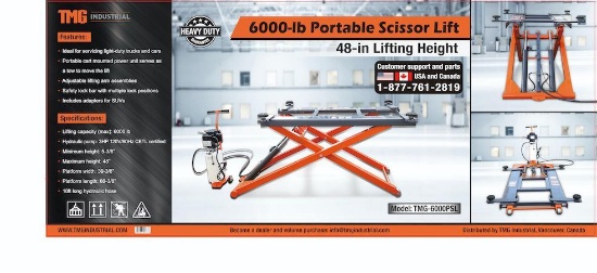 TMG 6000PSI PORTABLE MID-RISE SCISSOR LIFT W/ CART MOUNTED POWER UNIT