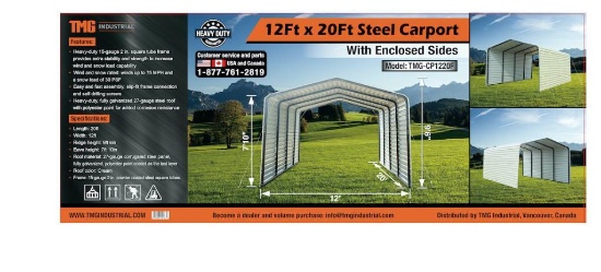 TMG CP1220F ALL-STEEL CARPORT WITH ENCLOSED SIDES