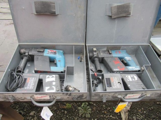 (2) BOSCH HAMMER DRILLS EACH W/ (2) BATTERIES & CHARGER IN CASES