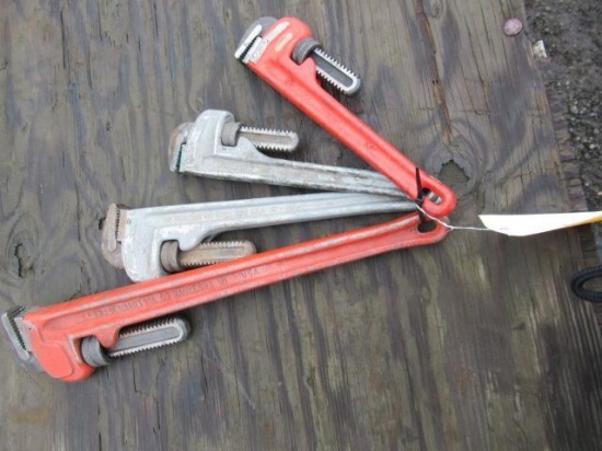 (2) 14'' ALUMINUM PIPE WRENCHES, (1) 18'' HEAVY DUTY PIPE WRENCH, & (1) 24'' HEAVY DUTY PIPE WRENCH