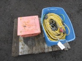 PALLET W/ DISTRIBUTION BOX & TOTE W/ EXTENSION CORDS