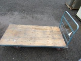 WOOD TOPPED BLUE METAL CART W/ HANDLE
