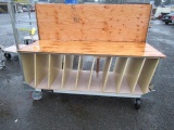 ROLLING BENCH W/ CARDBOARD BOX SHELVING