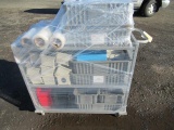 METAL ROLL AROUND CART WITH ORGANIZER BINS AND PLASTIC WRAP