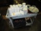 2 SHELF ROLLING CART W/ASSORTED DISHES