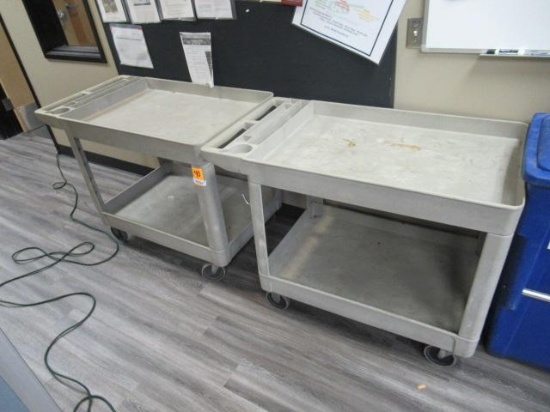 (2) PLASTIC TWO SHELF CARTS