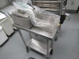 30'' X 12'' ROLLING STAINLESS STEEL PREP TABLE W/ASSORTED FRYER PARTS
