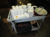 2 SHELF ROLLING CART W/ASSORTED DISHES