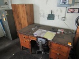 DESK, CHAIR & WOOD CABINET