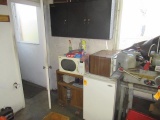 MINI FRIDGE, (2) MICROWAVES & WOOD CABINET