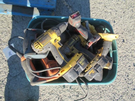 PLASTIC TOTE OF POWER TOOLS