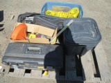 PALLET W/ PLASTIC TOOL BOXES & TOTES W/ ASSORTED TOOLS