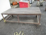 8' X 4' ROLLING METAL WOOD TOP WORK BENCH