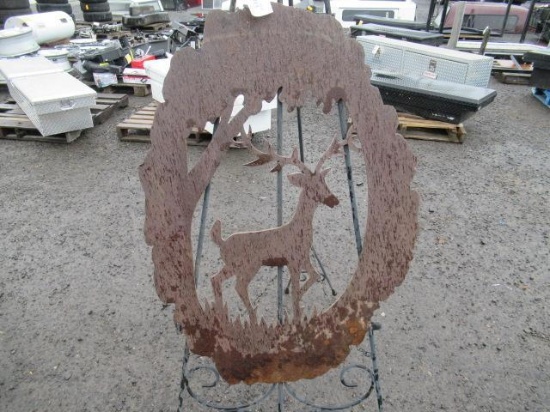 METAL ART STAND W/ METAL DEER CARVING