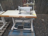 SUNSTER INDUSTRIAL SEWING MACHINE ON BENCH W/ FOOT PEDALS