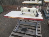 (UNKNOWN MAKE) INDUSTRIAL SEWING MACHINE ON BENCH TOP W/ FOOT PEDALS