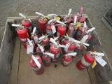 WOOD CRATE OF ASSORTED FIRE EXTINGUISHERS