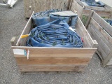 WOOD CRATE W/ ASSORTED 3'' - 5'' DIAMETER IRRIGATION HOSES