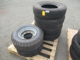 (4) MICHELIN LTX M/S LT235/85R16 TIRES, (2) GOODYEAR TRACTION HIGH MILER 9-14.5 ON 9 LUG EQUIPMENT