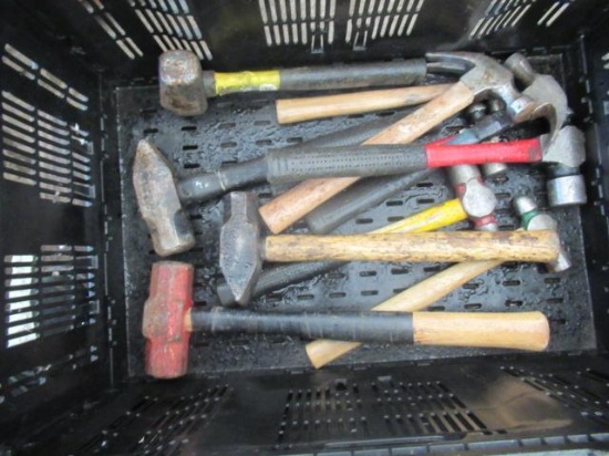 PLASTIC CRATE OF ASSORTED HAMMERS