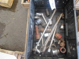 PLASTIC CRATE OF ASSORTED LINCH SOCKETS, ADAPTERS, BREAKER BARS & RACHETS