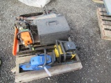 PALLET W/ (5) ASSORTED CHAINSAWS & RAMSEY WINCH *NO CONTROLLER